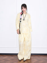 MUKZIN“Realm of Ethereal Mist”Light Yellow Floral Hollow - out Loose Top