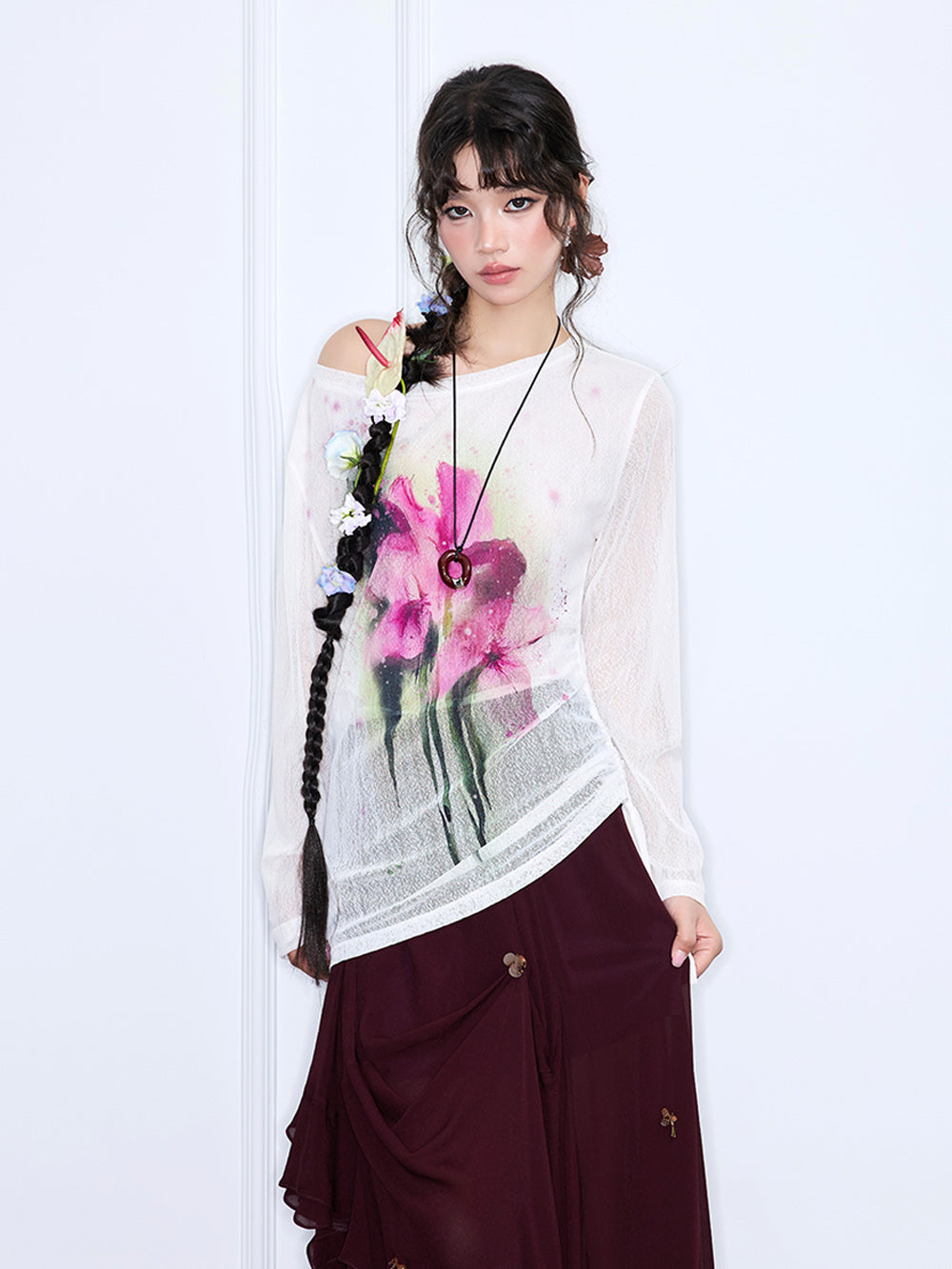 MUKZIN“Realm of Ethereal Mist”Vintage Hong Kong-style printed versatile knit base shirt