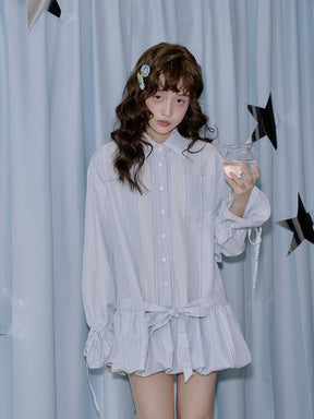 MUKTANK×LOUMUTAKU Shirt with Drawstrings at Hem and Cuffs