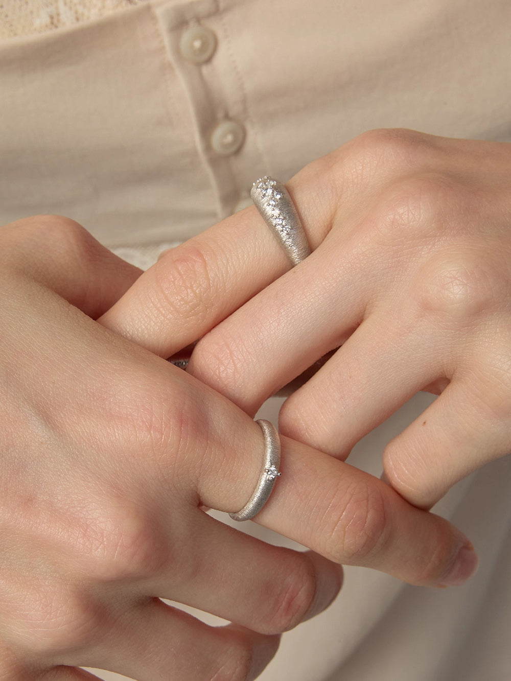 MUKTANK×SUN HUNTER Brushed Solitaire Diamond Ring - S925 Silver