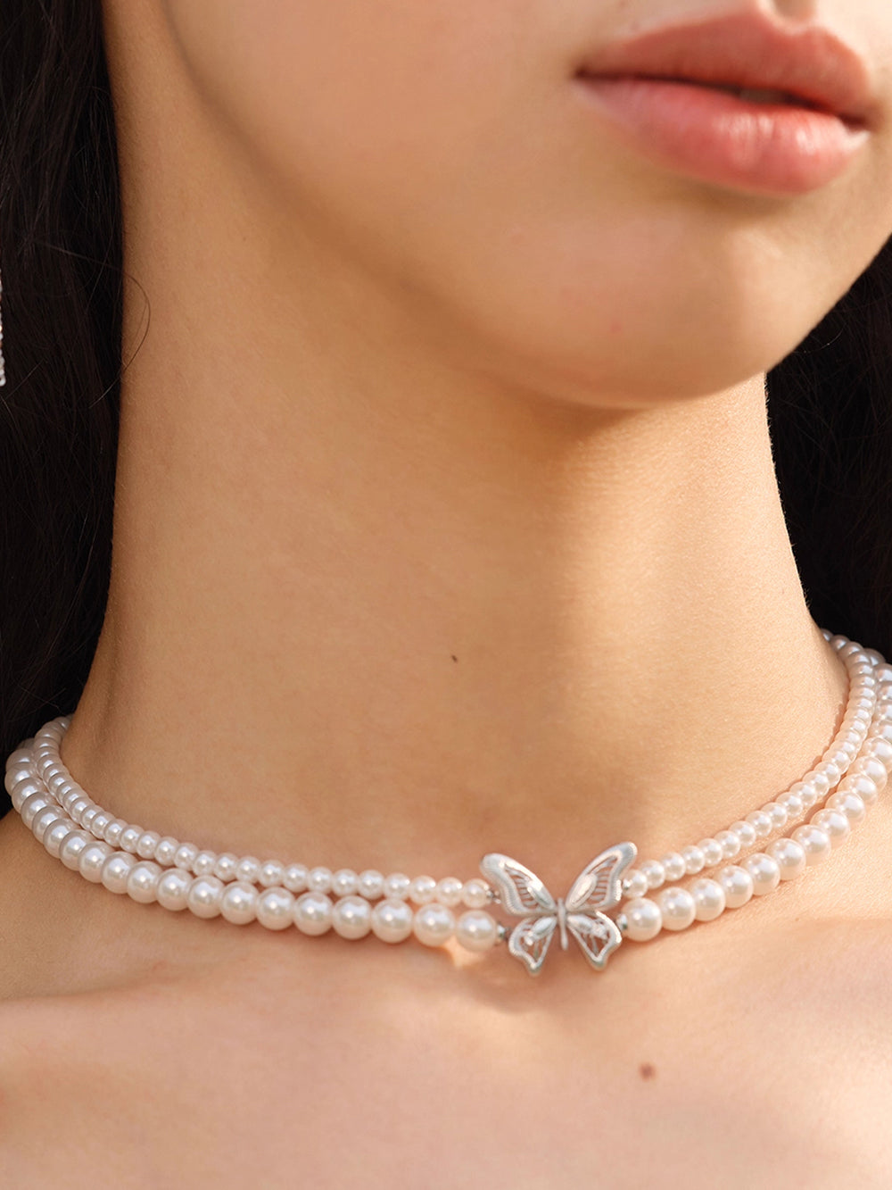 MUKTANK×SUN HUNTER “Emergence”Two-Tone Lace Butterfly Pearl Bracelet