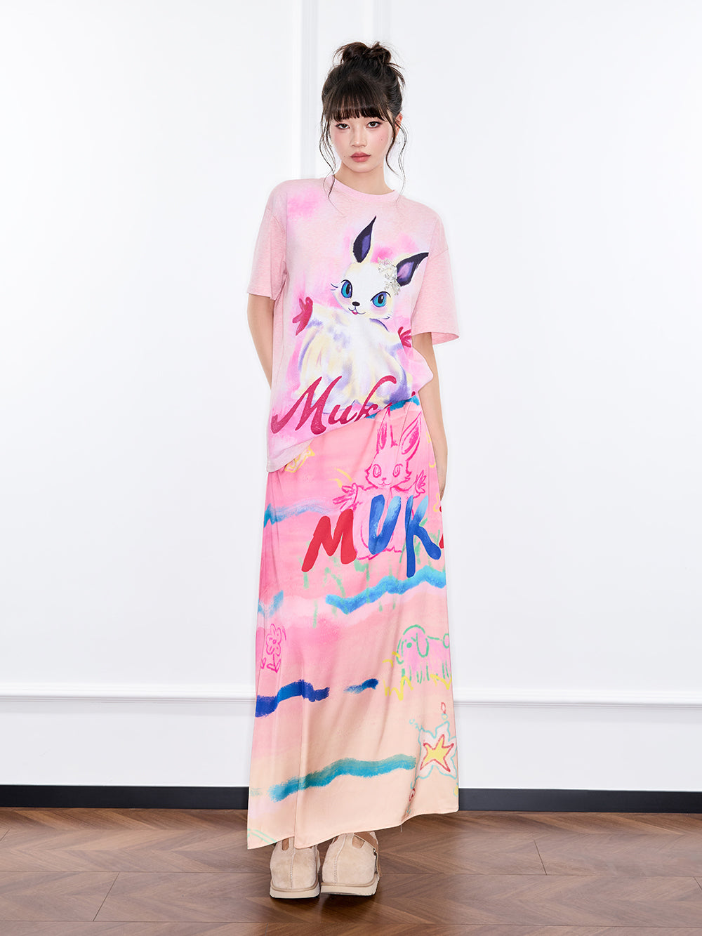 Mukzin "Ode To The New Summer"Half-Skirt With Graffiti Art Style And Colorful Prints