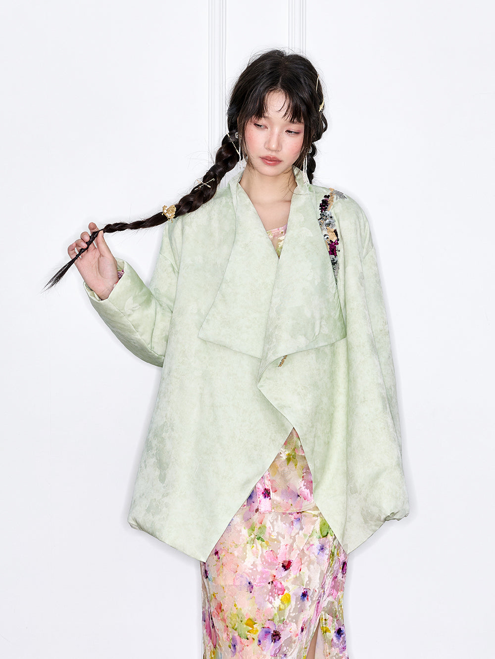 MUKZIN“The Sequence of Deer's Call”New Chinese Style Jacquard Loose Down Jacket