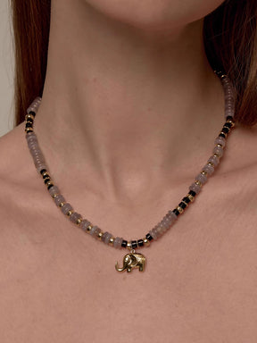 MUKTANK×SUN HUNTER Black and White Agate Little Elephant Necklace