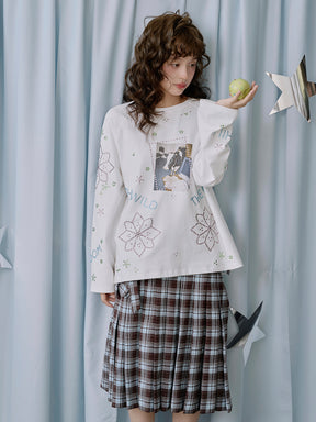 MUKTANK×LOUMUTAKU Cattle and Horse Printed Rhinestone Long-Sleeve T-Shirt