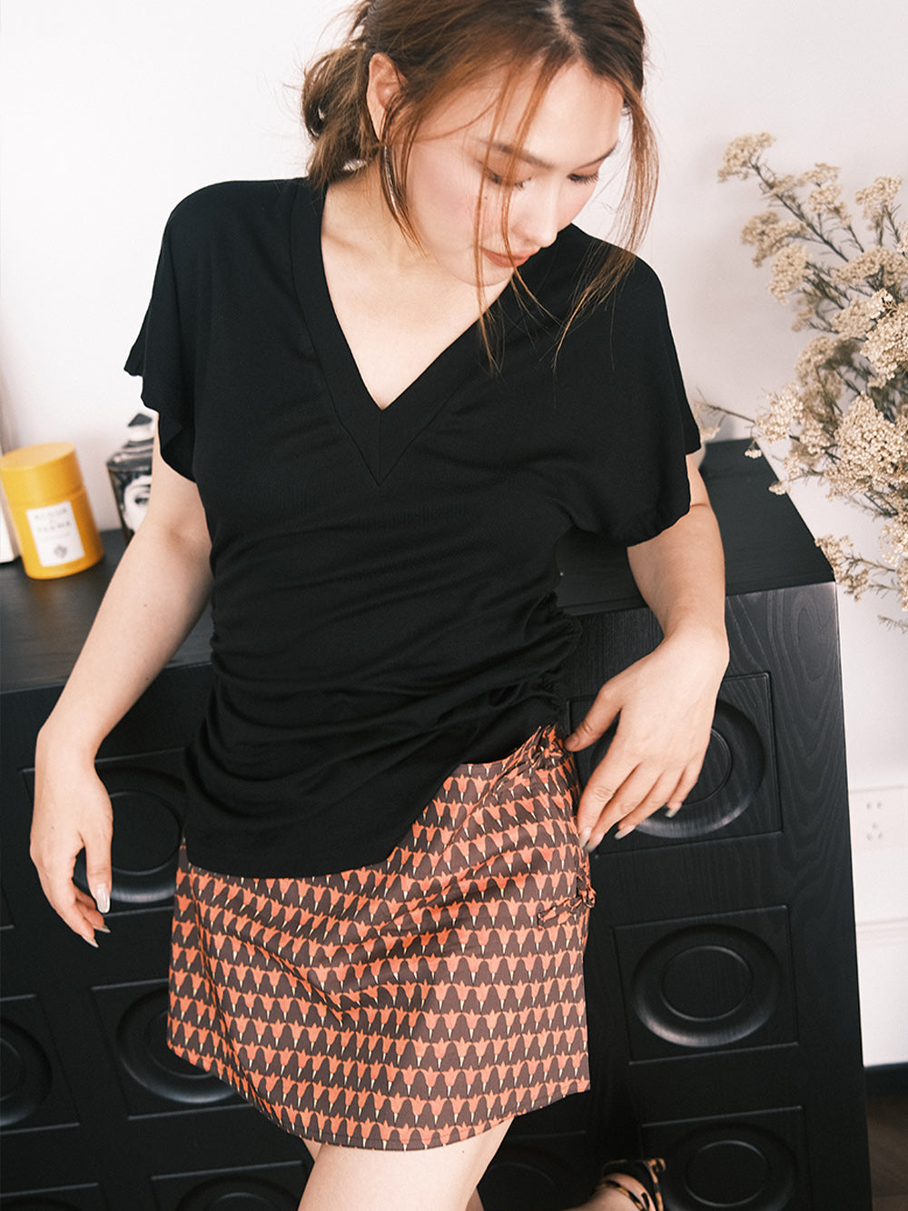 MUKZIN“Capsule Collection”Vintage Color-Block Slim-Fit A-Line Midi Skirt
