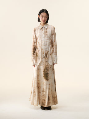 MUKTANK×LOUMUTAKU Top and Midi Skirt of Khaki Tie-dye Suit