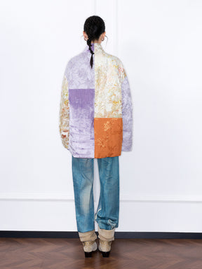 MUKZIN¡°Capsule Collection¡±Patchwork Oriental Puffer Jacket | Floral Embroidered Velvet & Jacquard Mixed Media Wrap Coat