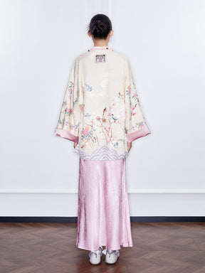 MUKZIN  Spring Prelude"Startling Swan Goose" Satin Printed Neo Chinese Style Cloak