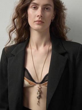 MUKTANK×SUN HUNTER Long Intricate Heart Lock Coin Necklace