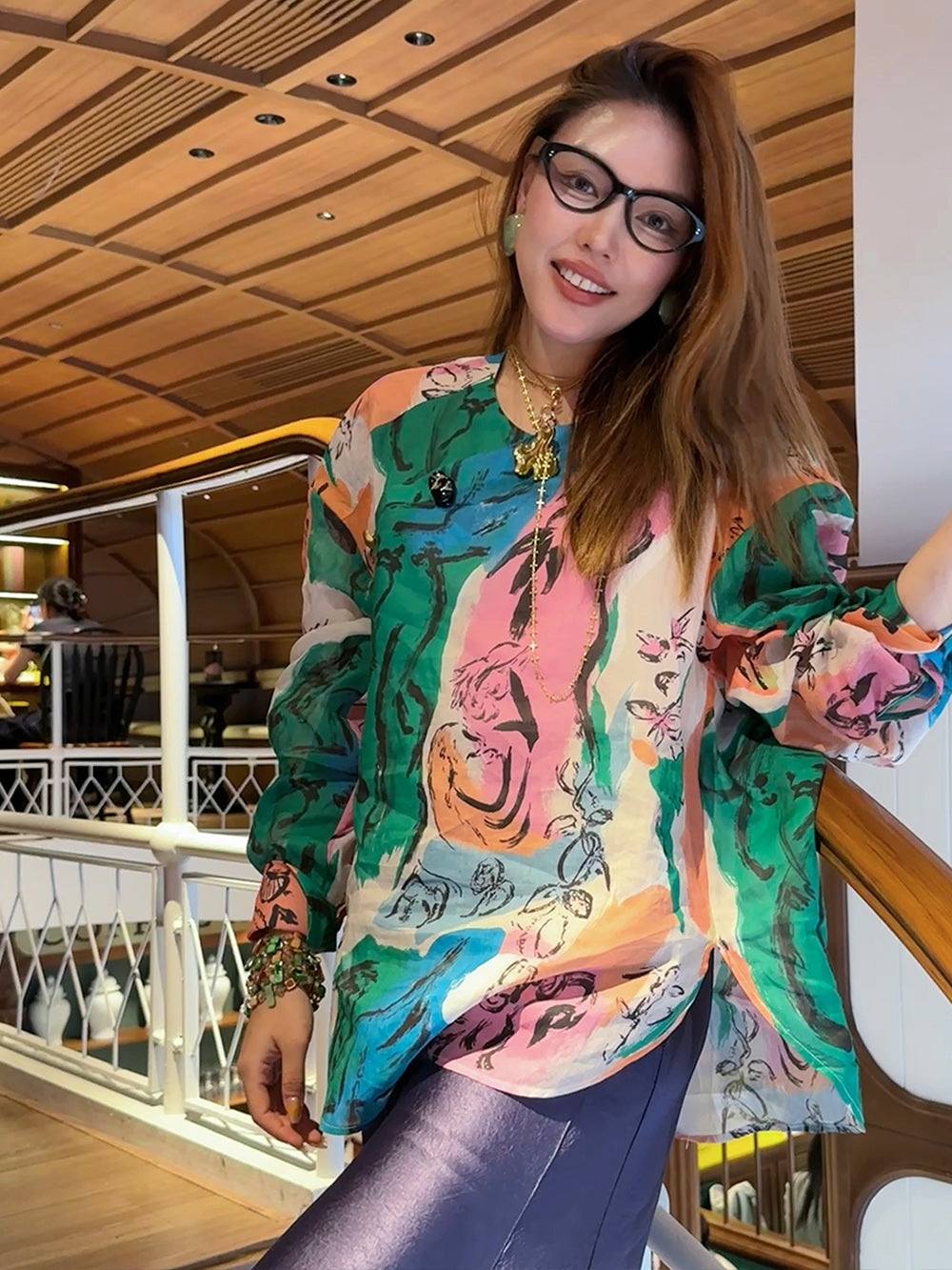 MUKZIN“Capsule Collection”Artistic Colorful Abstract Graffiti Printed Loose Long-sleeve Shirt
