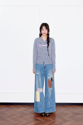 MUKZIN“Capsule Collection”Elegant Color - Blocked Fruit Embroidery Fake Two - Piece Sweatshirt (Copy)