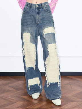 MUKZIN“Realm of Ethereal Mist”Distressed Ripped Jeans for Women