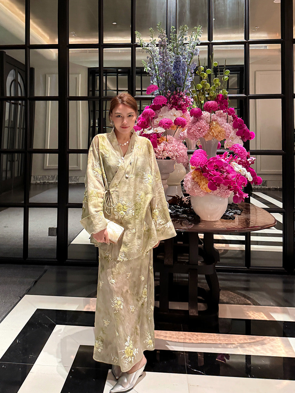 MUKZIN“Capsule Collection”New Chinese-style green slimming midi skirt