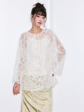 Mukzin "Ode To The New Summer"White Lace Embroidered Loose Top