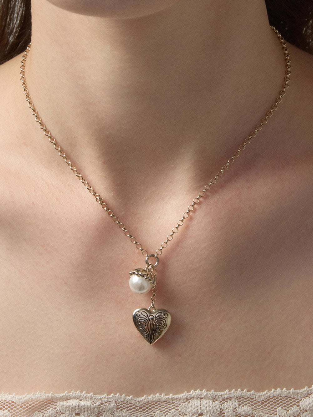 MUKTANK×SUN HUNTER Carved Heart Pearl Necklace