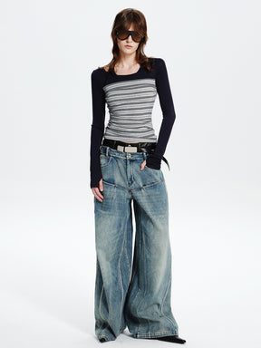 MUKTANK×MODULER Leather-Paneled Heavy-Duty Oversized Jeans