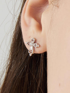 MUKTANK×SUN HUNTER Lace cross stud earrings
