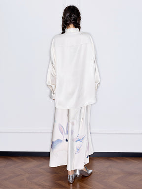 MUKZIN¡°Capsule Collection¡±Modern Chinese Style Jade Rabbit Print Drapey Midi Skirt