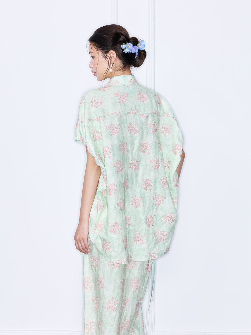 MUKZIN "Misty Longjing Tea" New Chinese Style Green Embroidered Linen Set Top