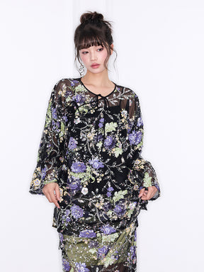 Mukzin“Capsule Collection”Neo - Chinese Style Purple "Ninefold Purple" Sequin Top