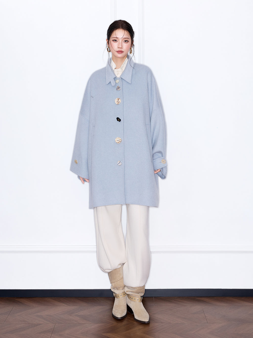 MUKZIN“The Sequence of Deer's Call”Oversized Light Blue Wool Blend Coat