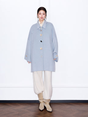 MUKZIN“The Sequence of Deer's Call”Oversized Light Blue Wool Blend Coat