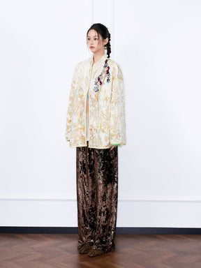 MUKZIN“The Sequence of Deer's Call”Gilt Texture Patchwork Sequin Decor Stand-Collar Coat