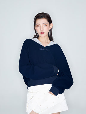 MUKZIN Linglong New Chinese-style Navy Collar Silhouette Sweatshirt