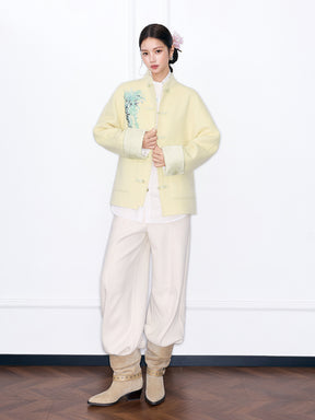 MUKZIN¡°Capsule Collection¡±Chinese Style Tang Suit Jacket, Embroidered Frog Button Wool Blend Coat for Women