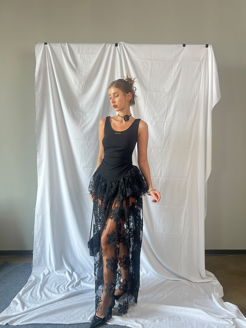 MUKTANK×Jqwention Black lace dress