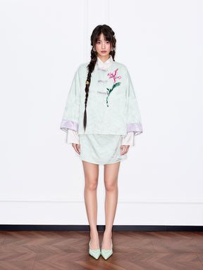 MUKZIN“Capsule Collection”Light Green Jacquard Chinese-Style Shorts