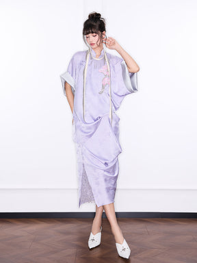 Mukzin "Ode To The New Summer"New Chinese-Style Improved Stand-Up Collar Split Purple Dress