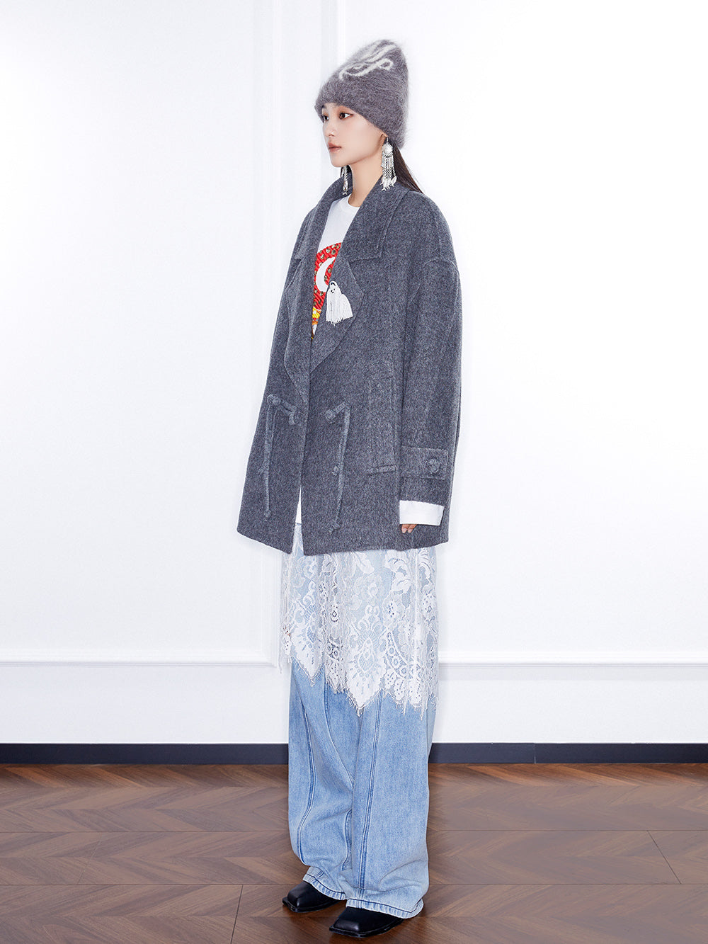 MUKZIN Linglong“Winter Snow”Heavyweight Reversible Wool Coat