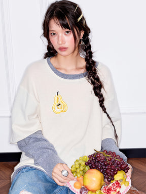 MUKZIN“Capsule Collection”Elegant Color - Blocked Fruit Embroidery Fake Two - Piece Sweatshirt