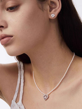 MUKTANK×SUN Lace heart lock pearl necklace