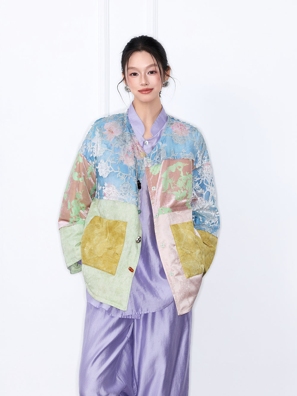 MUKZIN“The Sequence of Deer's Call”Patchwork Floral Jacquard Oversized Casual Down Jacket