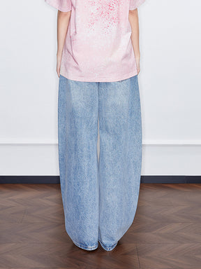 MUKZIN  SpringPrelude "Fortunate Tiger Soaring through Clouds" Washed Denim Curved - blade Pants