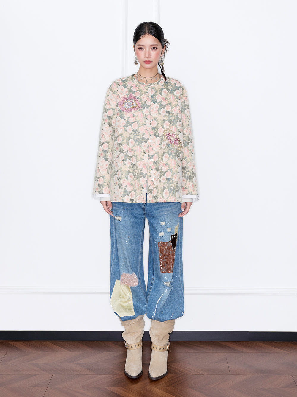 MUKZIN“Capsule Collection”Vintage Embroidery Round Neck Loose Jacket
