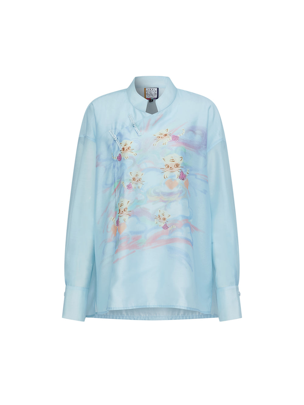 MUKZIN  SpringPrelude "Fortunate Tiger Soaring through Clouds" Loose Stand - collar Translucent Chinese - style Shirt