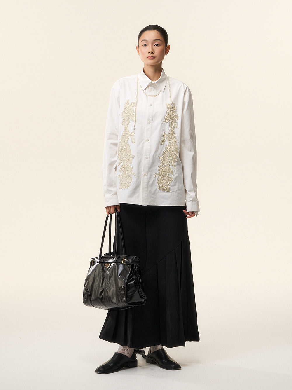 MUKTANK×LOUMUTAKU Beaded Embroidery Camellia Shirt