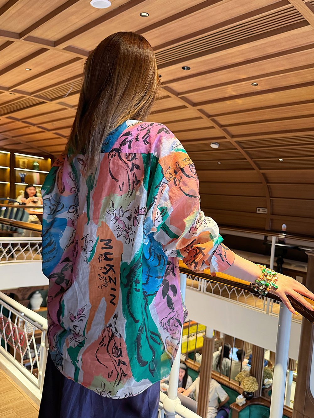 MUKZIN“Capsule Collection”Ink Wash Blue-Green Chiffon Shirt