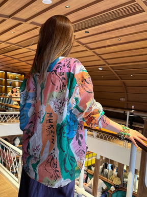 MUKZIN“Capsule Collection”Ink Wash Blue-Green Chiffon Shirt