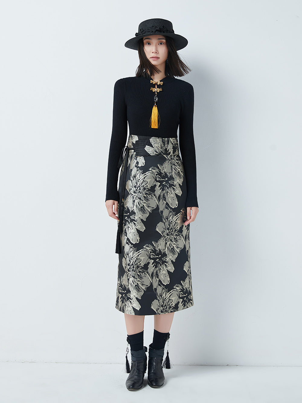 MUKTANK×CUUDICLAB Jacquard Midi Bodycon Skirt