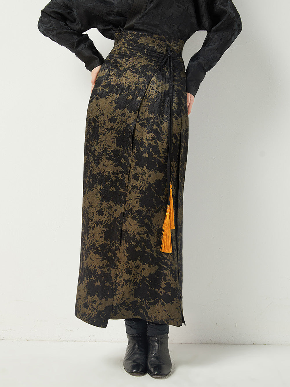 MUKTANK×CUUDICLAB New Chinese Style Satin Jacquard Midi Skirt