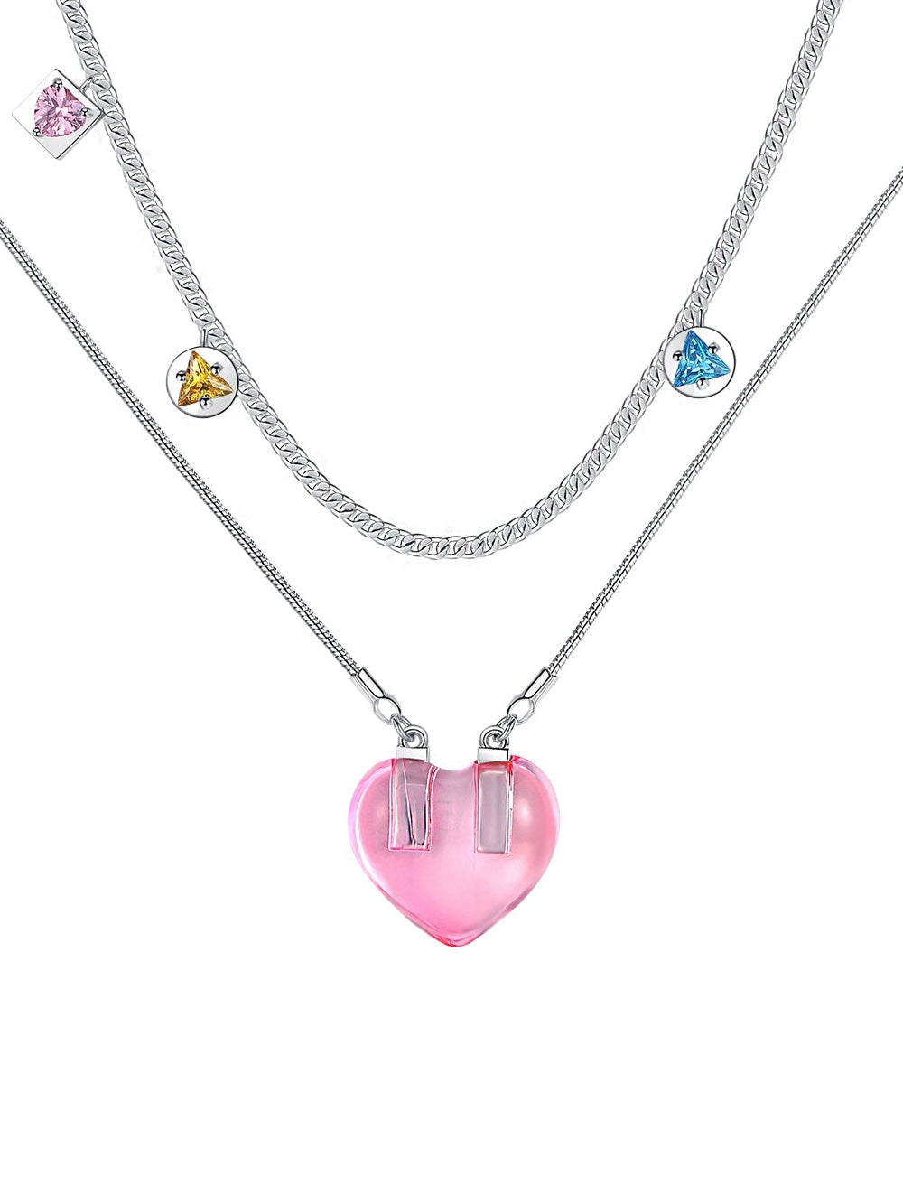 MUKTANK×GEL E LUA Digital Love Ltter Double Chain Heart Necklace