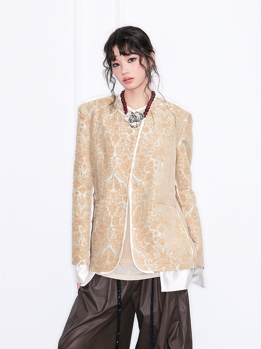 MUKZIN“Realm of Ethereal Mist”Women's Vintage Jacquard Baroque Contrast Blazer