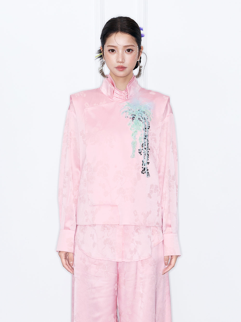 MUKZIN“Capsule Collection”Oriental Style Satin Shirt New Chinese Mandarin Collar Blouse