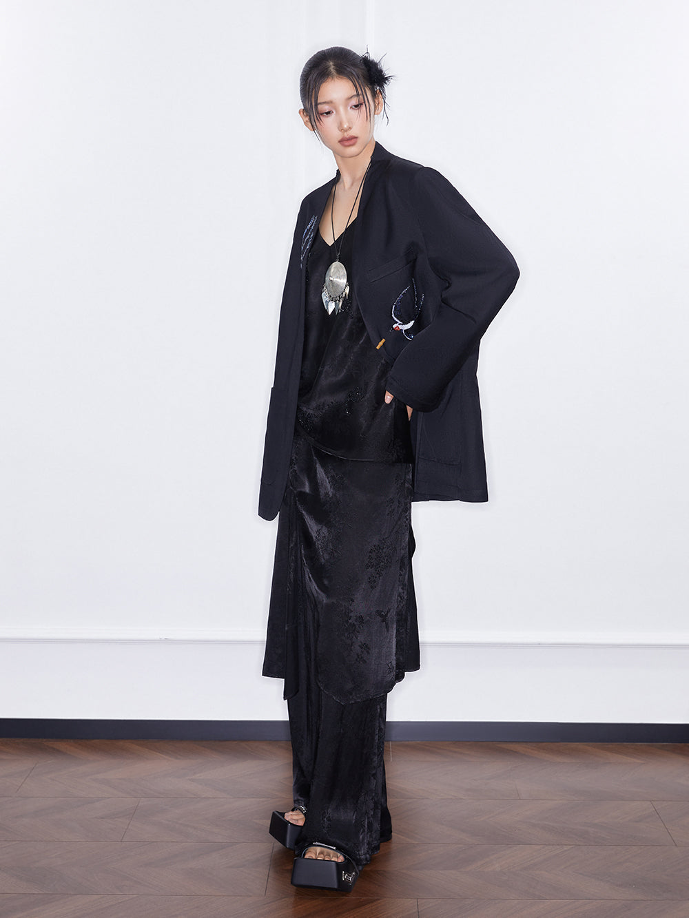 MUKZIN  SpringPrelude "Peacock Feather" New Chinese Style Fake Two-piece Wide Leg Trousers Spring Summer