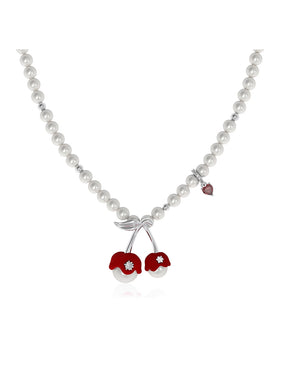 MUKTANK×SUN HUNTER Large-sized Velvet Cherry and Pearl Necklace